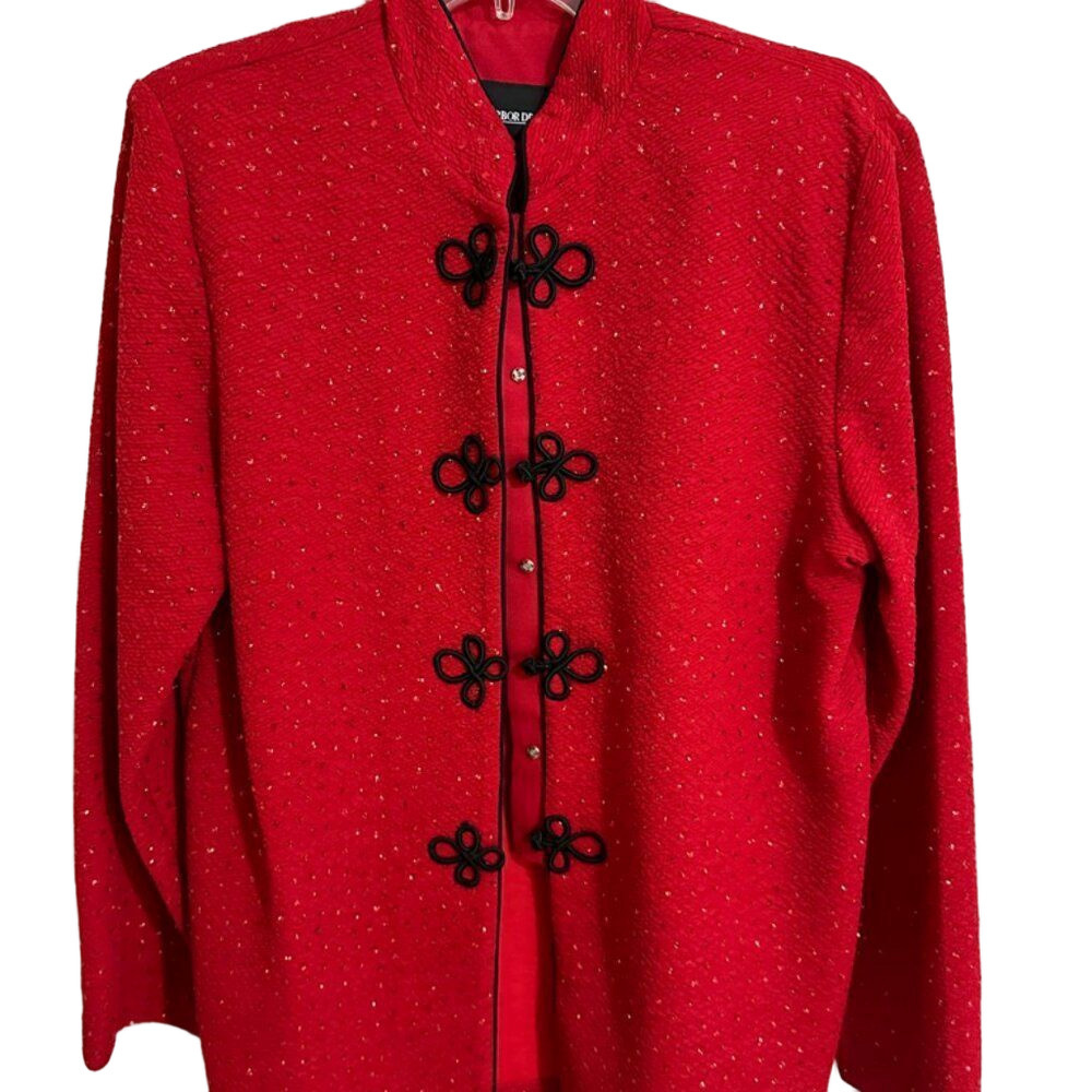 Vintage Sag Harbor Jacket Snap Up Women Size 10 Red Long Sleeve Formal Party